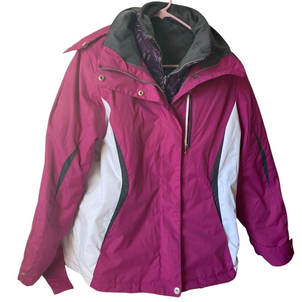 ZeroXposur Women L 3-in-1‎ Pink Hooded Ski Jacket Removable Liner Zip Pockets